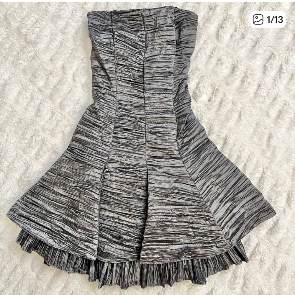 Vintage Jessica McClintock Grey Strapless Ruched Dress with Back Detail